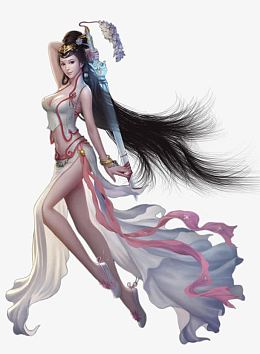 手绘白沙长剑美女
