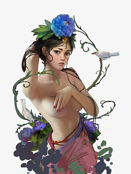 手绘半裸体女孩