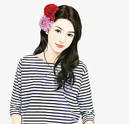 立绘现代戴红花的美女