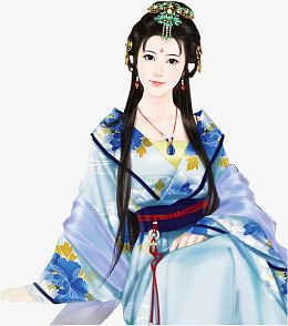 立绘古风白色蓝花衣服女子