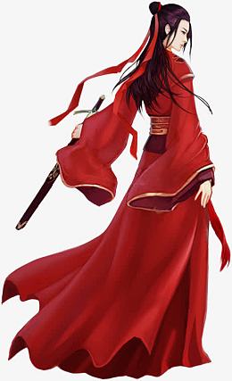 古风红衣长剑侠女