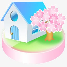 可爱日本樱花透明蓝色房子标志图标