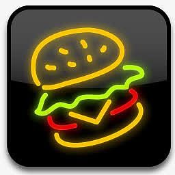 卡通霓虹灯风格图标透明汉堡