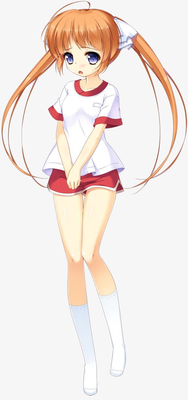 卡通立绘红色短裤短袖女孩