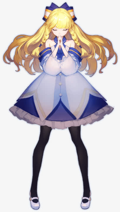 卡通立绘蓝裙祈祷女孩