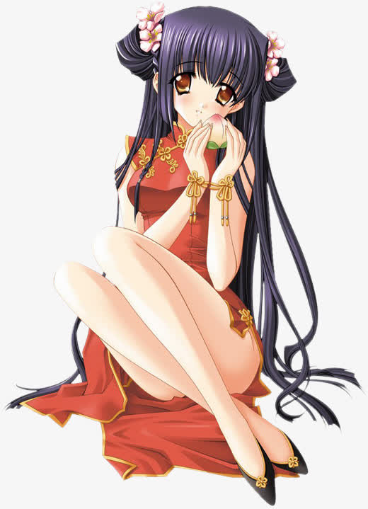 卡通立绘红色旗袍女孩免抠素材免费下载_觅元素51yuansu.com