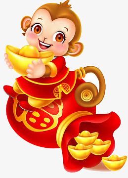 猴子抱着金元宝福袋