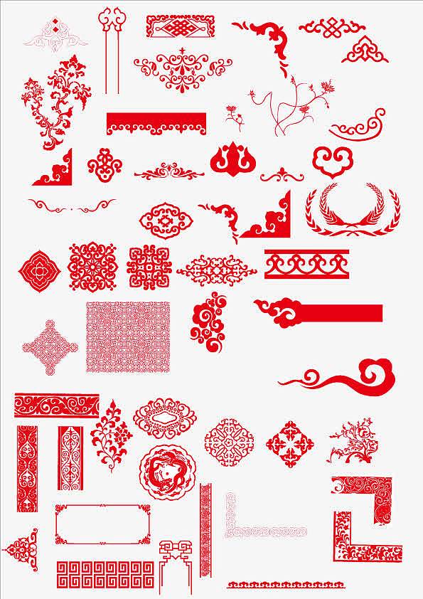红色中国风花纹横幅装饰