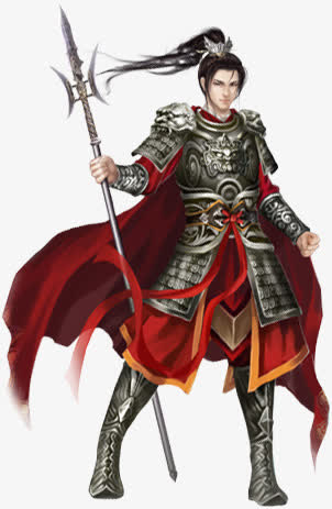 游戏原画拿着方天画戟将军