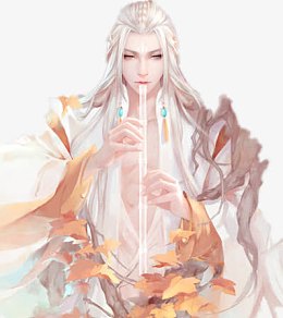 白发吹箫男子古风立绘