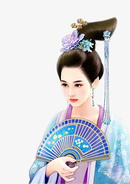 女主妃子蓝扇子古风立绘