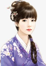 蓝衣白花女子古风立绘