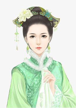 彩绘立绘古装绿色衣服女子格格