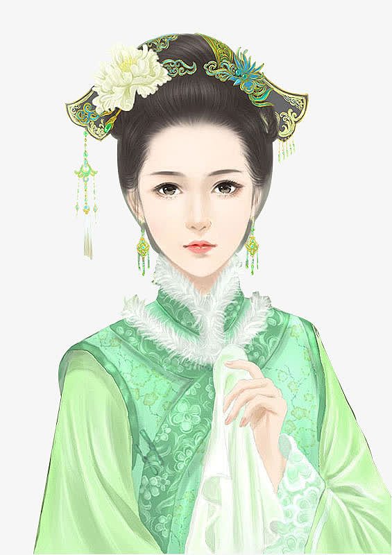 彩绘立绘古装绿色衣服女子格格