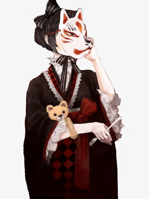 卡通原画立绘带着面具女子图片