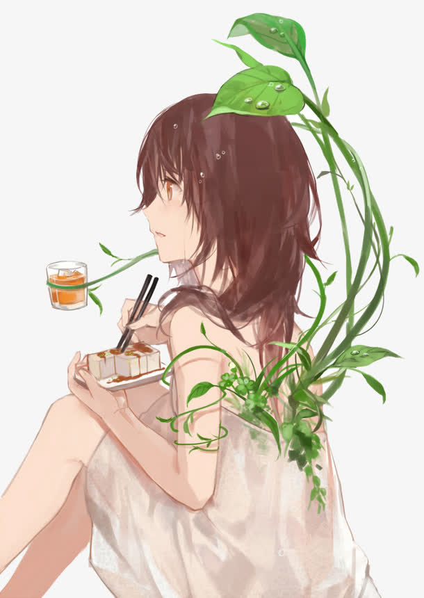 卡通吃豆腐的女孩