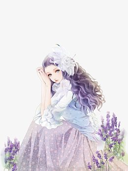 卡通立绘彩绘紫色头发美女