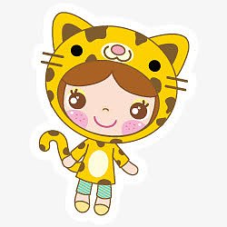 老虎衣服女孩小人卡通
