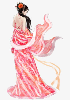 红色裙子裸背女子立绘古风