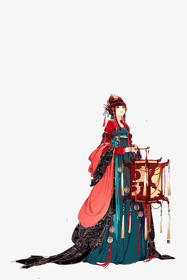 红衣提灯女子立绘人物