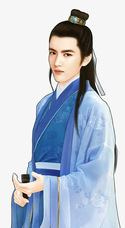 蓝衣手持扇子男子古风立绘