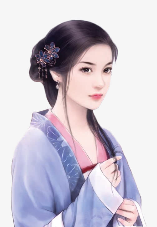 蓝衣甜美婉约女子古风立绘免抠素材免费下载_觅元素51yuansu.com