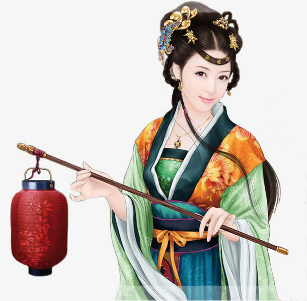 灯笼贤淑古风手绘女子