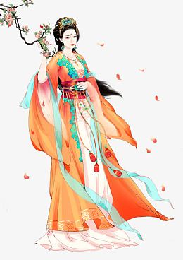 妖艳扶花枝的古风手绘美女