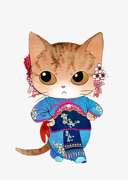 猫咪带花小姑娘手绘卡通