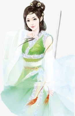 绿衣执剑侠女古风手绘