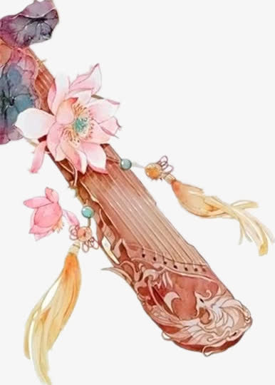 古风瑶琴手绘海报背景