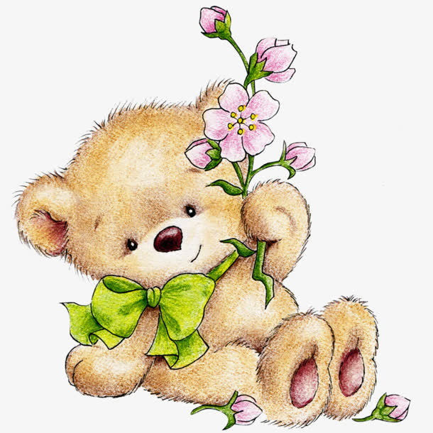 卡通手拿花朵小熊