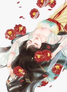 躺在花丛中的古风手绘美女