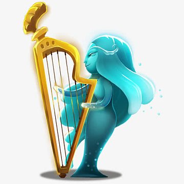 卡通弹竖琴的美人鱼