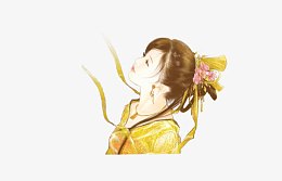 仰望的黄衣美女手绘古风