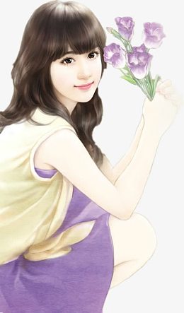 手捧紫花的清纯美女