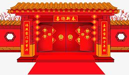 红色古风大门对联图片