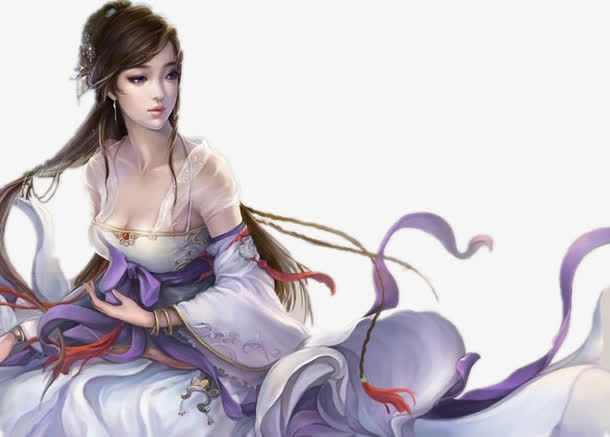 飘逸紫衣仙女古风手绘