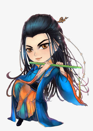 卡通可爱吹笛美男古风手绘