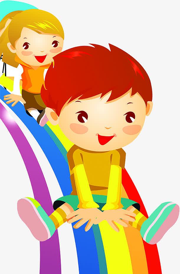 卡通小孩彩虹滑梯