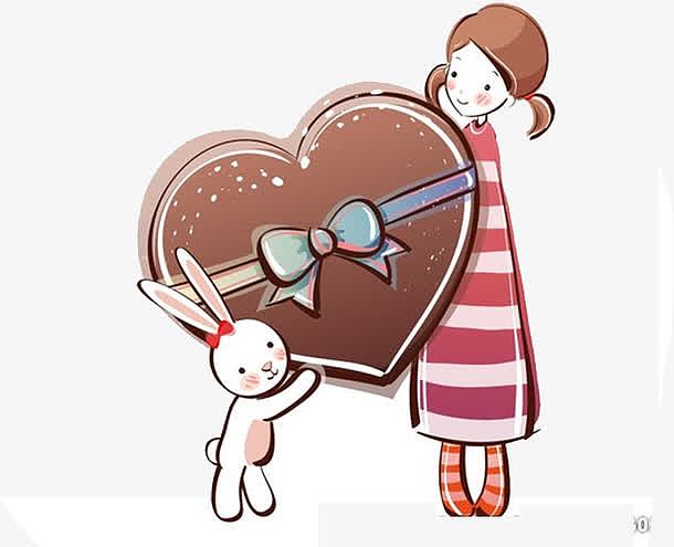 可爱女孩兔子心形巧克力礼物手绘