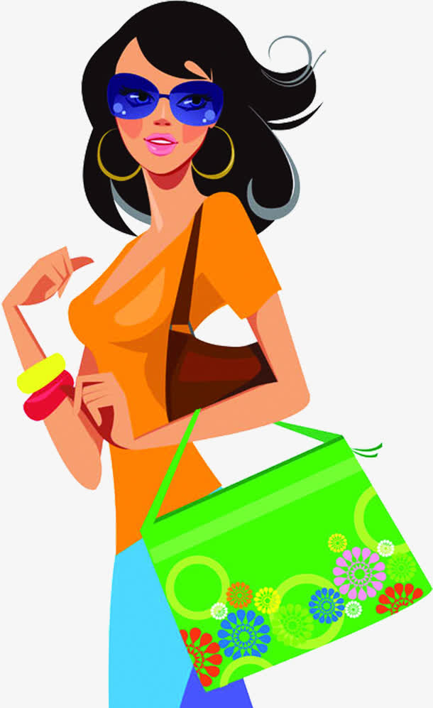 卡通时尚女性购物白领