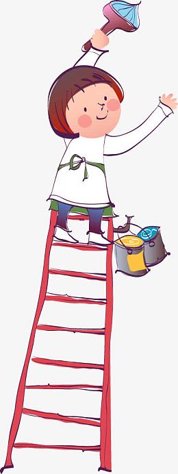 手拿蓝色画笔刷子的儿童小画家