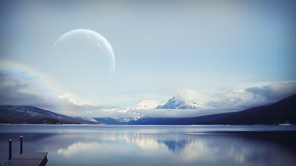 月光下的湖面全屏背景海报七夕