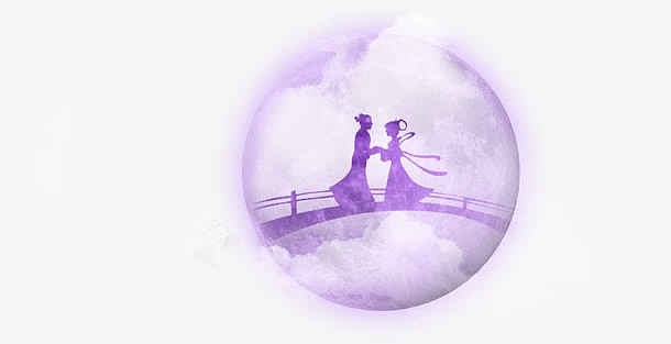 紫色月亮鹊桥相会海报背景七夕情人节