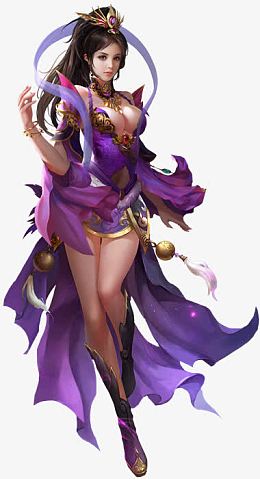 裸露的紫衣美女古风手绘