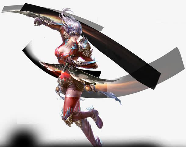 双刀红衣女子古风手绘