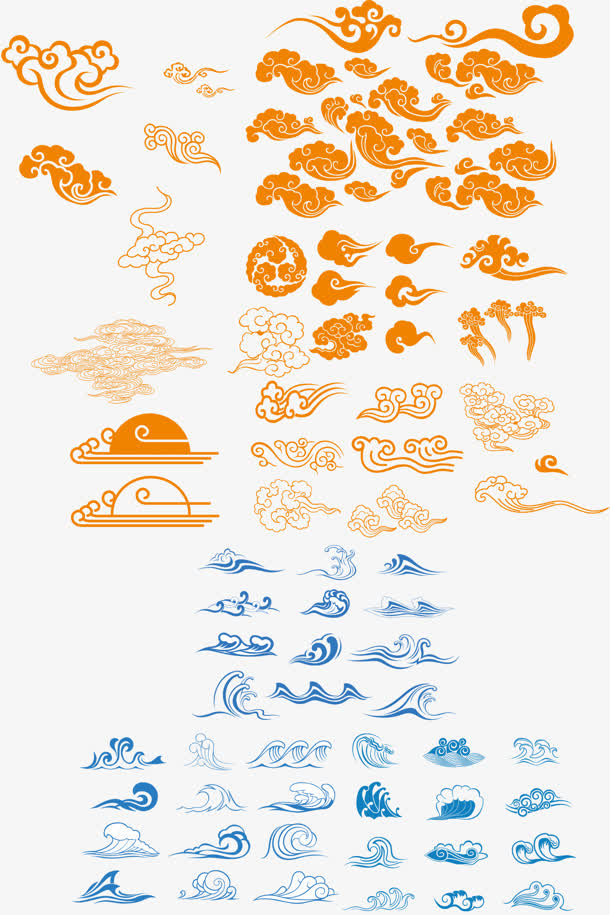 橙色古风祥云装饰背景免抠素材免费下载_觅元素51yuansu.com