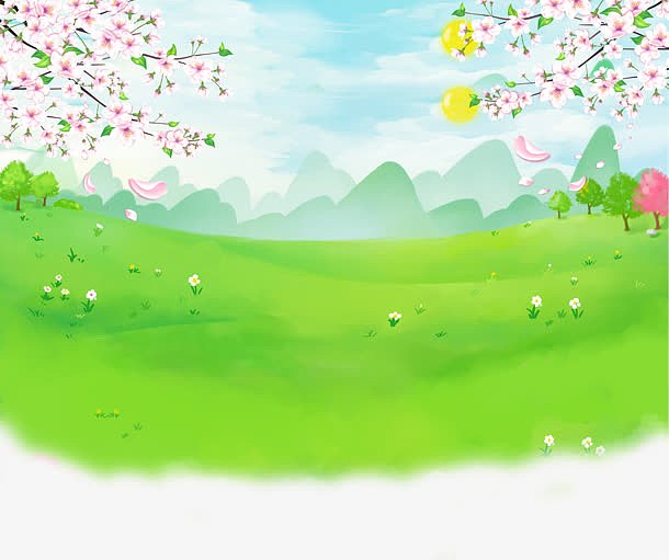 卡通绿色草地粉色小花