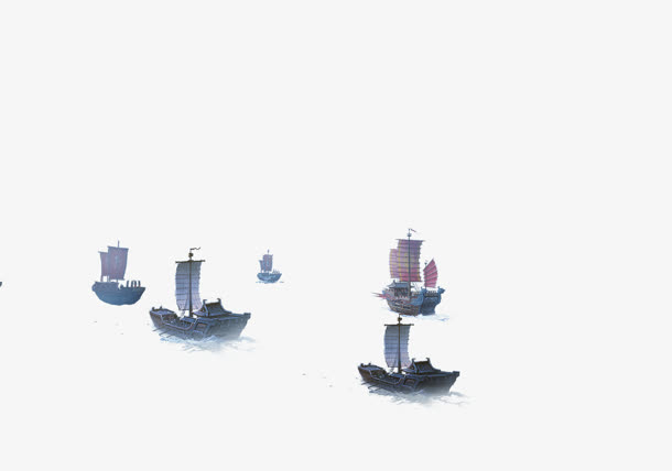 水墨画帆船元素